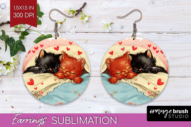 Vintage Valentines Day Round Earrings - Retro Animal PNG