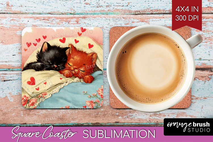 Vintage Valentines Day Square Coaster - Retro Animal Coaster