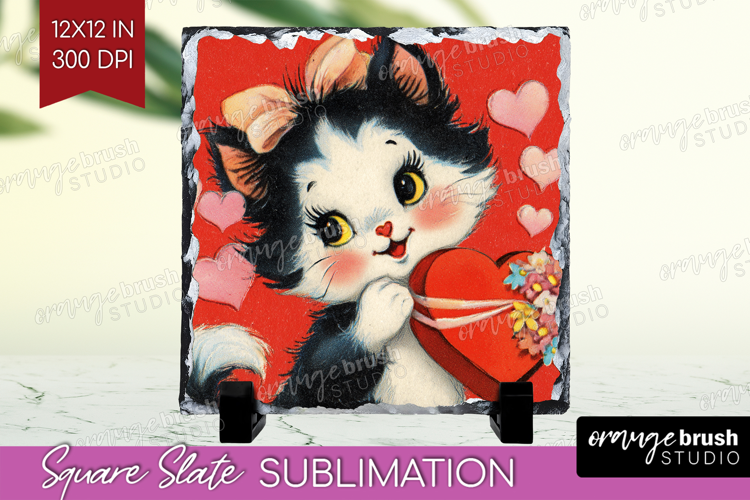 Vintage Valentines Day Slate PNG - Retro Animal Square Slate