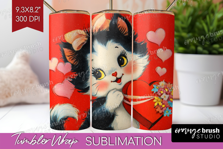 Vintage Valentines Day Tumbler Wrap - Retro Animal Tumbler