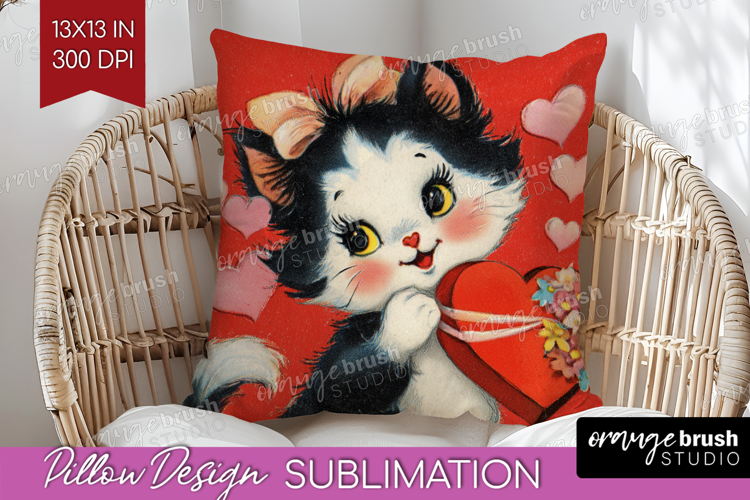 Vintage Valentines Day Pillow Sublimation - Retro Animal PNG