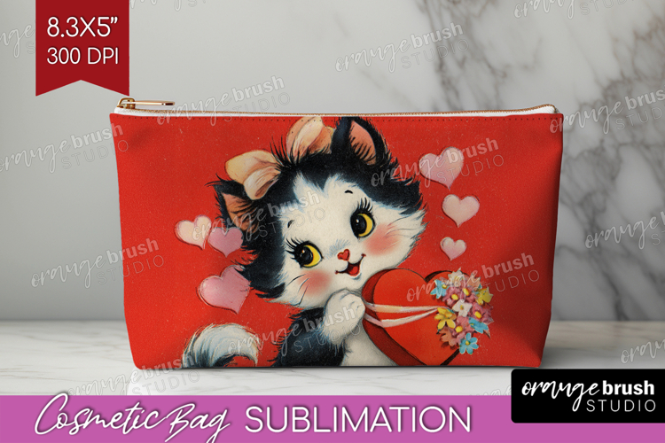 Vintage Valentines Day Cosmetic Bag - Retro Animal Makeup