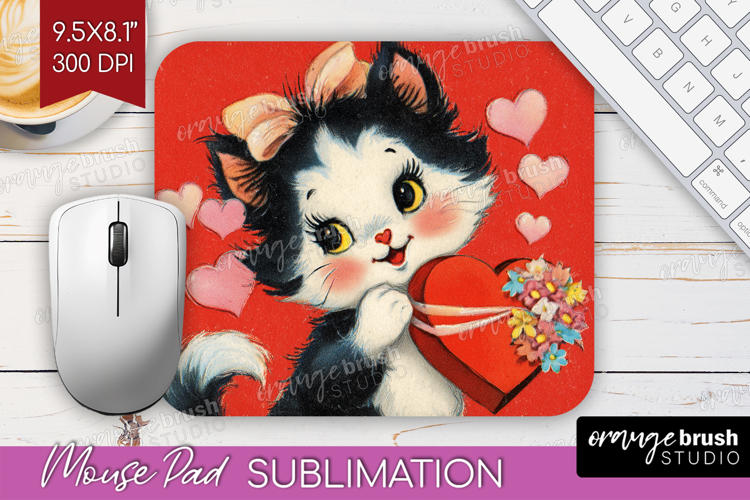 Vintage Valentines Day Mouse Pad Sublimation - Retro Animal