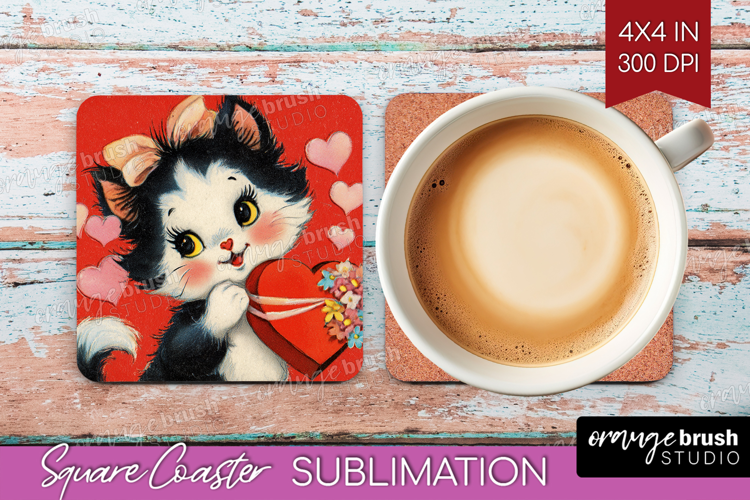 Vintage Valentines Day Square Coaster - Retro Animal Coaster