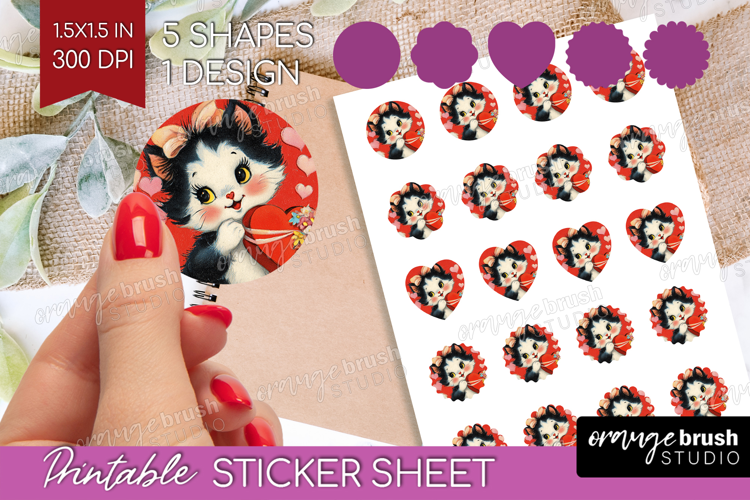 Vintage Valentines Day Round Sticker - Retro Animal Sticker
