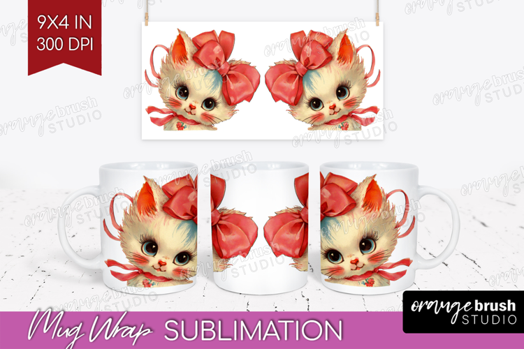 Vintage Valentines Day Mug Wrap - Retro Animal Mug PNG