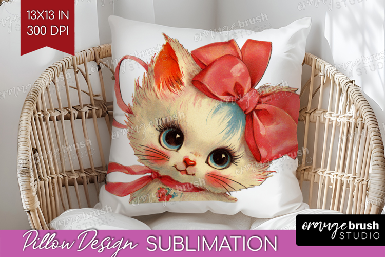 Vintage Valentines Day Pillow Sublimation - Retro Animal PNG