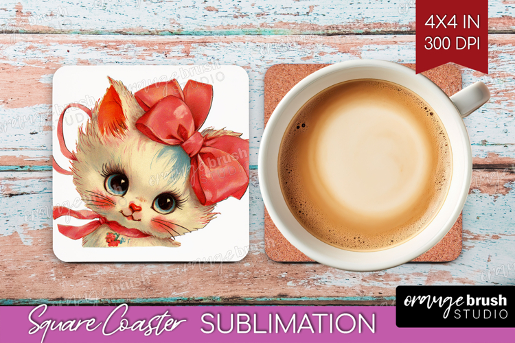 Vintage Valentines Day Square Coaster - Retro Animal Coaster