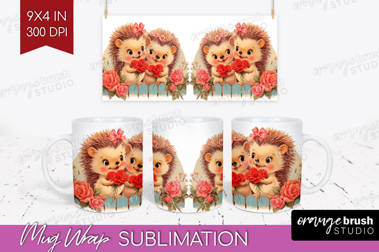 Vintage Valentines Day Mug Wrap - Retro Animal Mug PNG