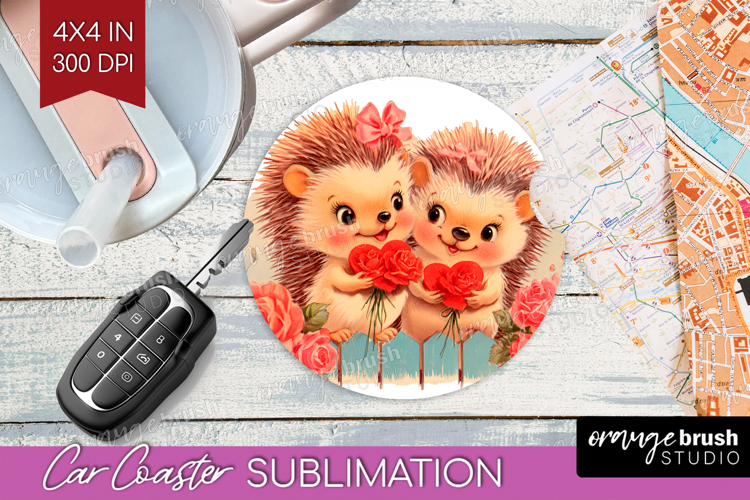 Vintage Valentines Day Car Coaster - Retro Animal Coaster