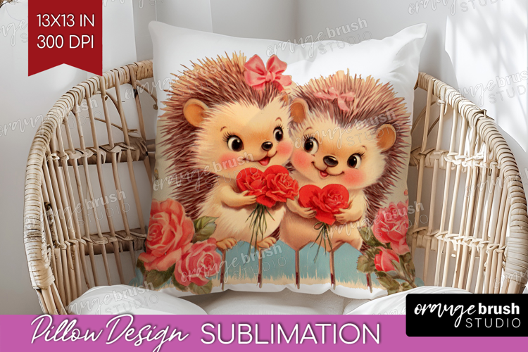 Vintage Valentines Day Pillow Sublimation - Retro Animal PNG