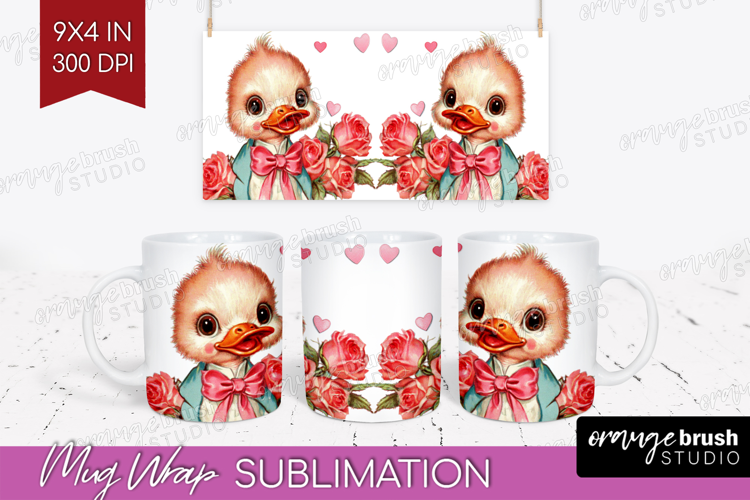 Vintage Valentines Day Mug Wrap - Retro Animal Mug PNG