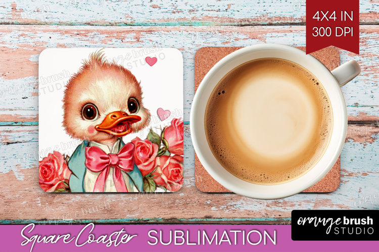 Vintage Valentines Day Square Coaster - Retro Animal Coaster