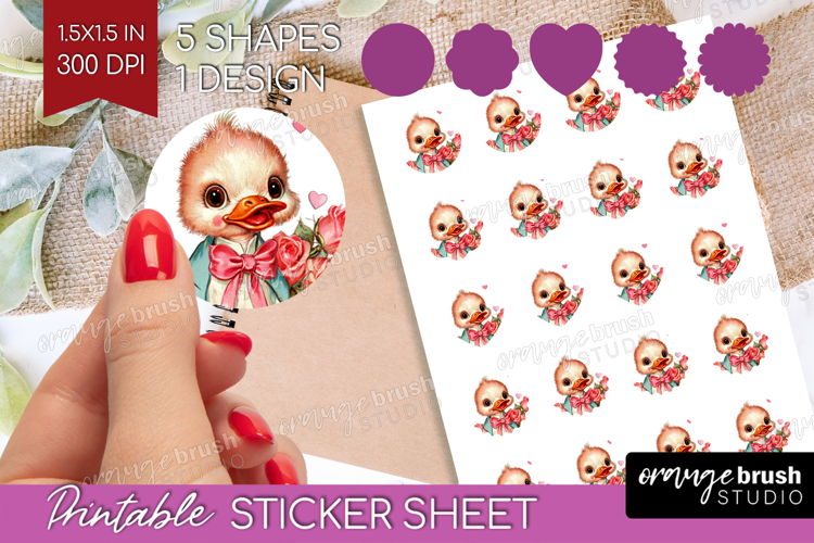 Vintage Valentines Day Round Sticker - Retro Animal Sticker