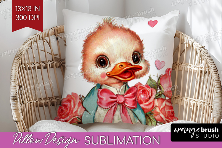 Vintage Valentines Day Pillow Sublimation - Retro Animal PNG