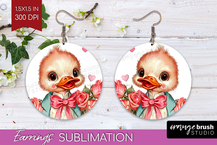 Vintage Valentines Day Round Earrings - Retro Animal PNG