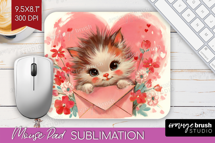 Vintage Valentines Day Mouse Pad Sublimation - Retro Animal