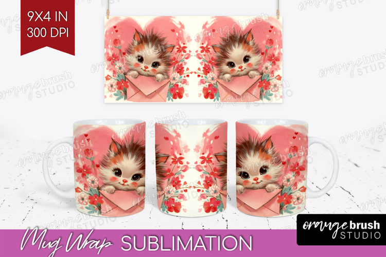 Vintage Valentines Day Mug Wrap - Retro Animal Mug PNG