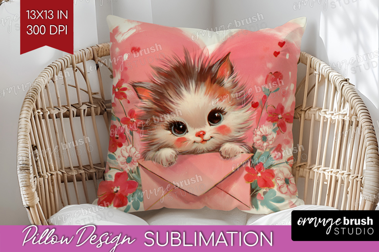 Vintage Valentines Day Pillow Sublimation - Retro Animal PNG