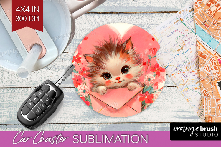 Vintage Valentines Day Car Coaster - Retro Animal Coaster