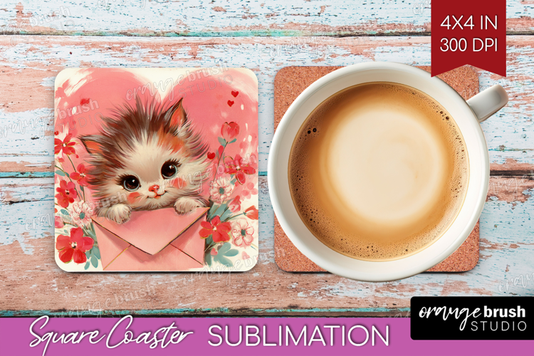 Vintage Valentines Day Square Coaster - Retro Animal Coaster