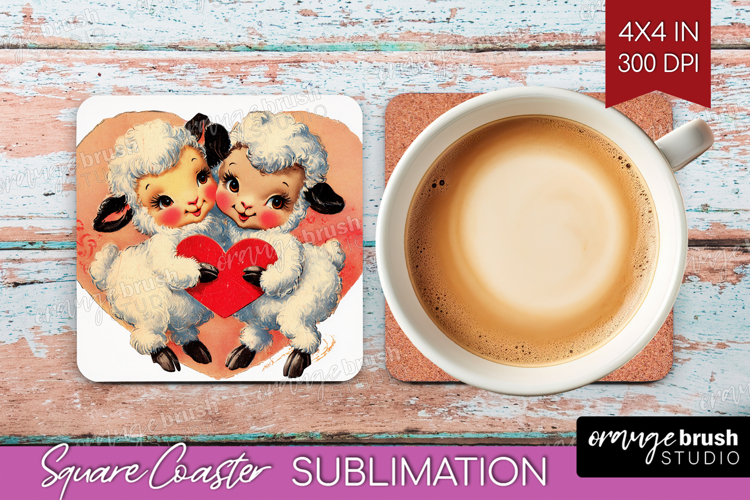 Vintage Valentines Day Square Coaster - Retro Animal Coaster