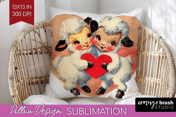Vintage Valentines Day Pillow Sublimation - Retro Animal PNG