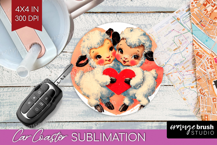 Vintage Valentines Day Car Coaster - Retro Animal Coaster
