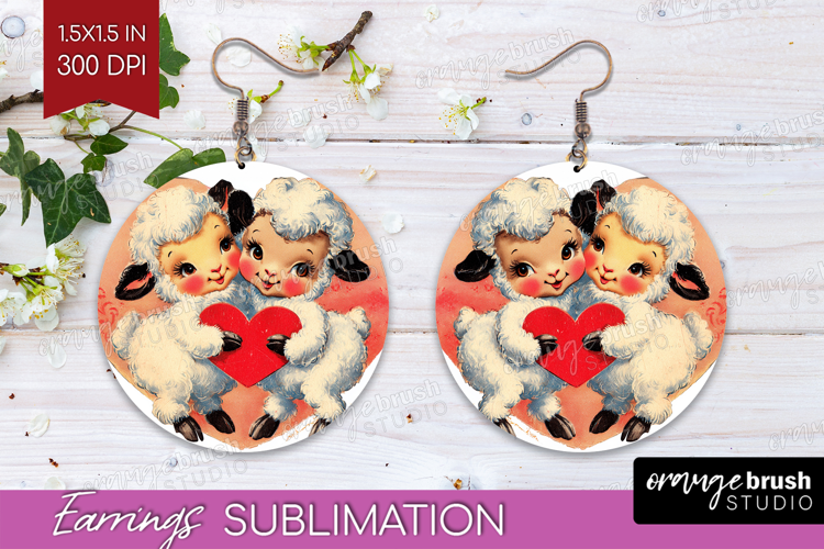Vintage Valentines Day Round Earrings - Retro Animal PNG