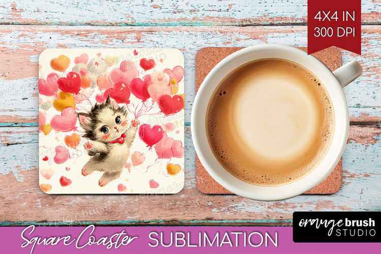 Vintage Valentines Day Square Coaster - Retro Animal Coaster