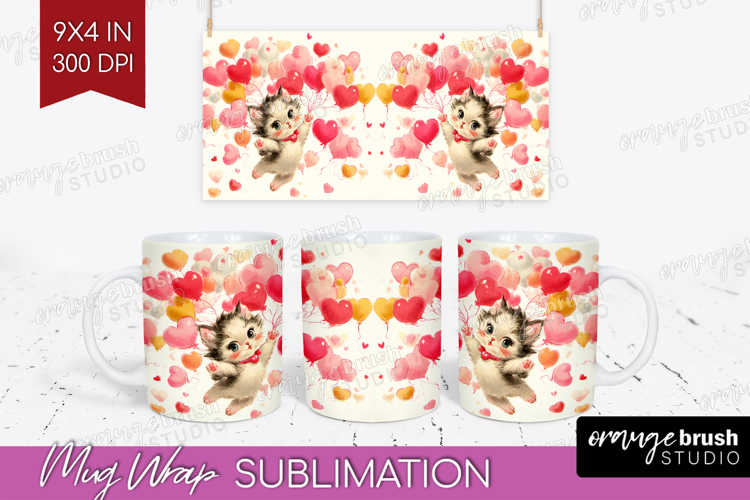 Vintage Valentines Day Mug Wrap - Retro Animal Mug PNG