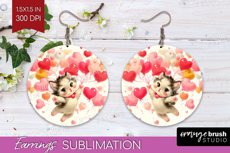 Vintage Valentines Day Round Earrings - Retro Animal PNG
