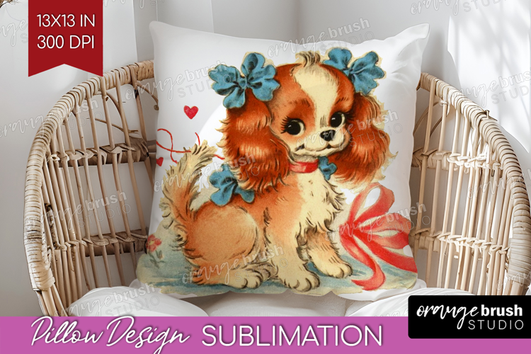 Vintage Valentines Day Pillow Sublimation - Retro Animal PNG