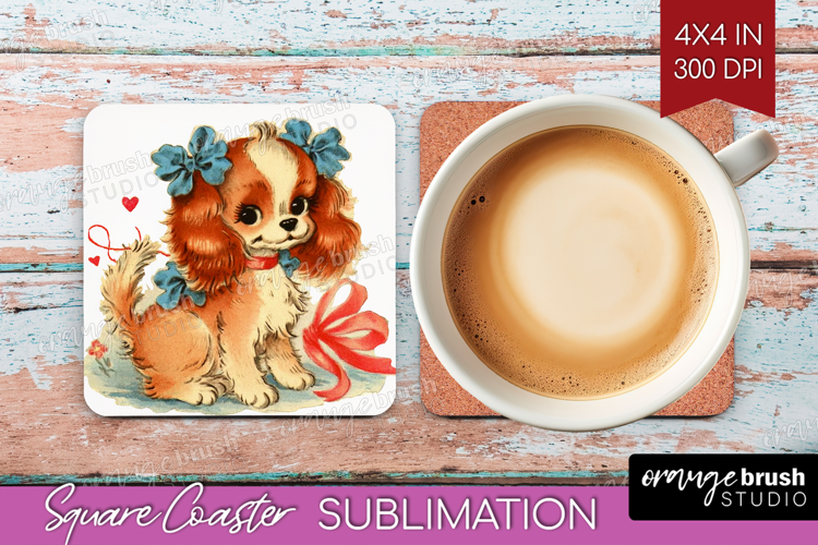 Vintage Valentines Day Square Coaster - Retro Animal Coaster