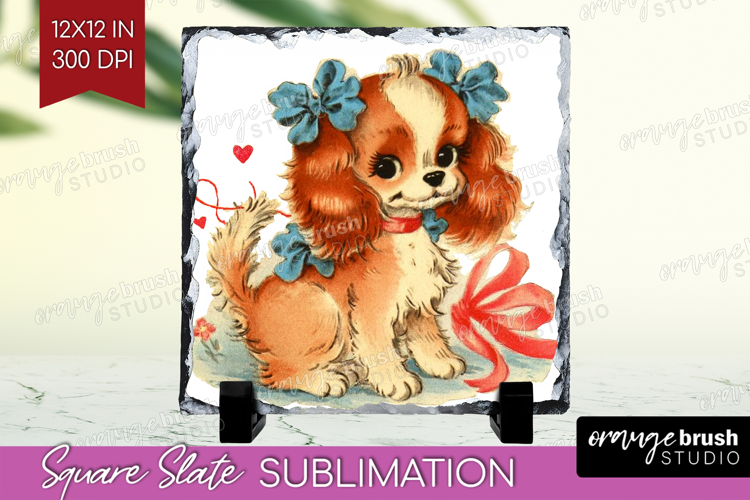 Vintage Valentines Day Slate PNG - Retro Animal Square Slate