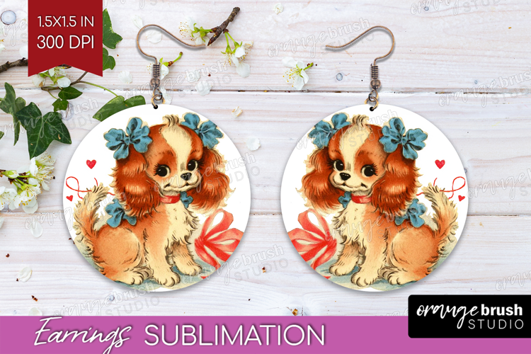 Vintage Valentines Day Round Earrings - Retro Animal PNG