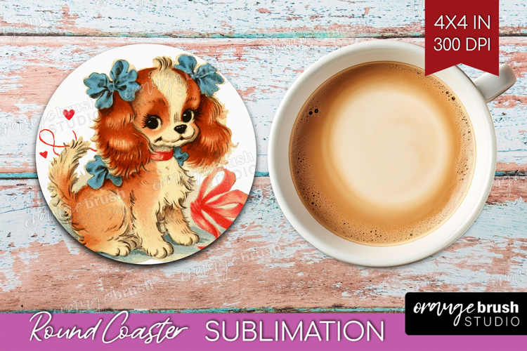 Vintage Valentines Day Round Coaster - Retro Animal Coaster