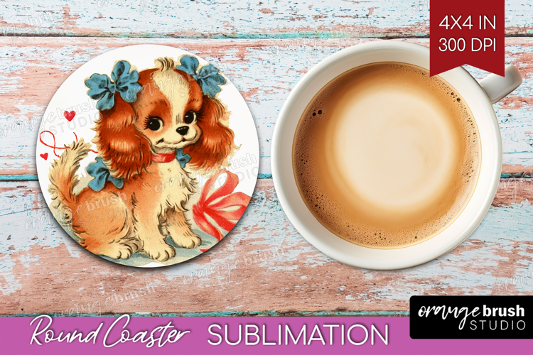 Vintage Valentines Day Round Coaster - Retro Animal Coaster