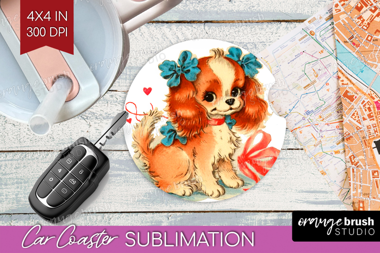Vintage Valentines Day Car Coaster - Retro Animal Coaster
