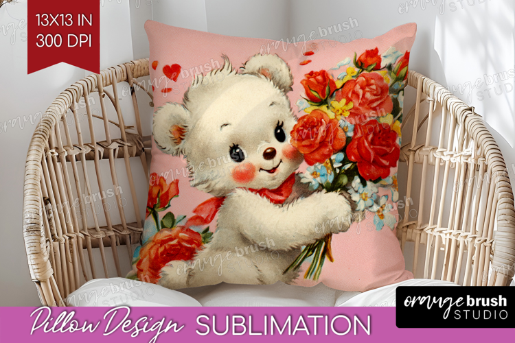 Vintage Valentines Day Pillow Sublimation - Retro Animal PNG