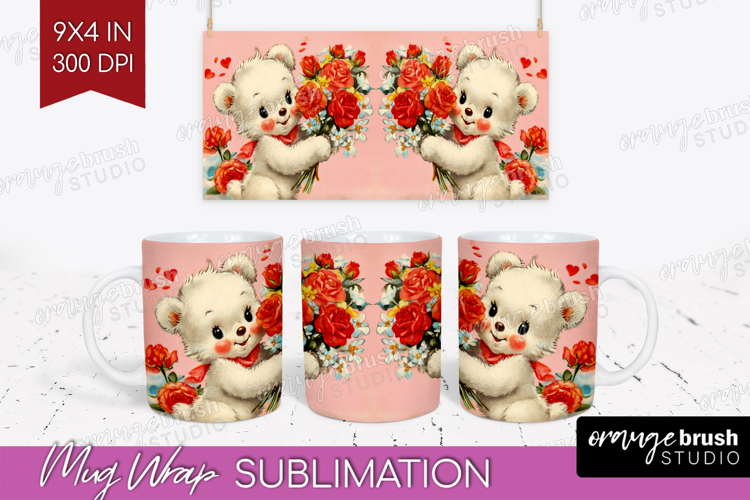 Vintage Valentines Day Mug Wrap - Retro Animal Mug PNG