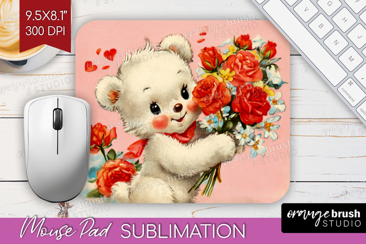 Vintage Valentines Day Mouse Pad Sublimation - Retro Animal