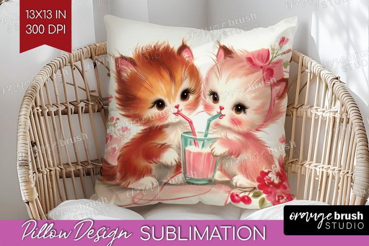 Vintage Valentines Day Pillow Sublimation - Retro Animal PNG