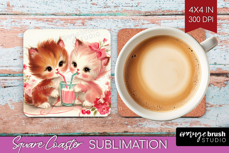 Vintage Valentines Day Square Coaster - Retro Animal Coaster