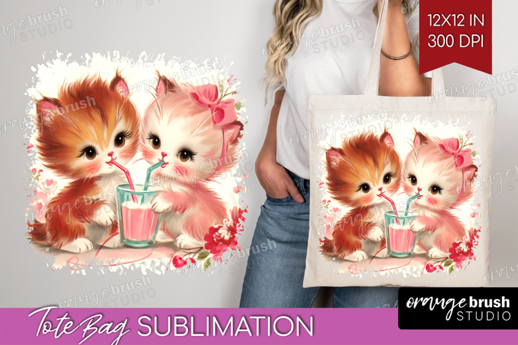 Vintage Valentines Day Tote Bag - Retro Animal Tote Bag PNG