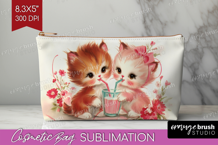 Vintage Valentines Day Cosmetic Bag - Retro Animal Makeup