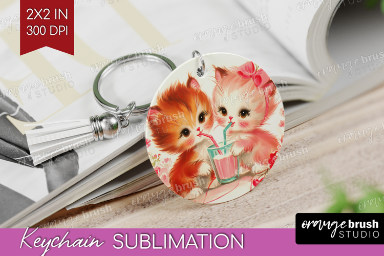 Vintage Valentines Day Keychain PNG - Retro Animal Keychain