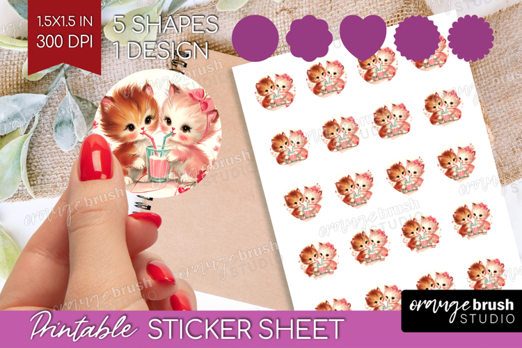 Vintage Valentines Day Round Sticker - Retro Animal Sticker