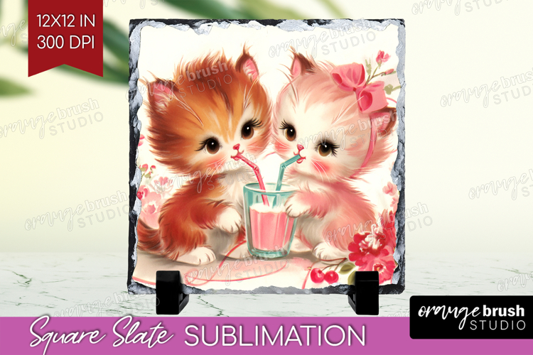 Vintage Valentines Day Slate PNG - Retro Animal Square Slate