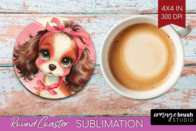 Vintage Valentines Day Round Coaster - Retro Animal Coaster
